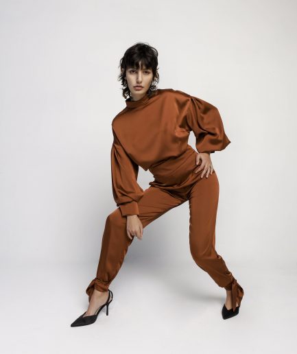 Pantaloni nodo color tabacco