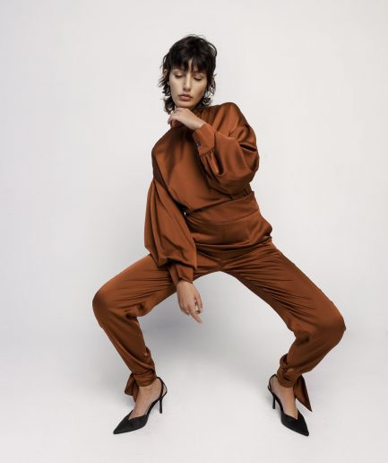 Pantaloni nodo color tabacco