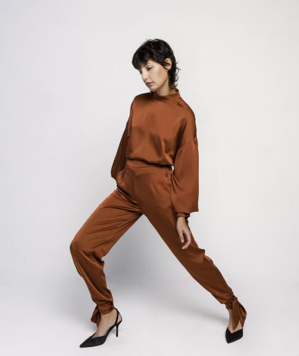 Pantaloni nodo color tabacco