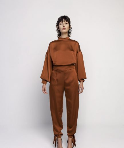 Pantaloni nodo color tabacco